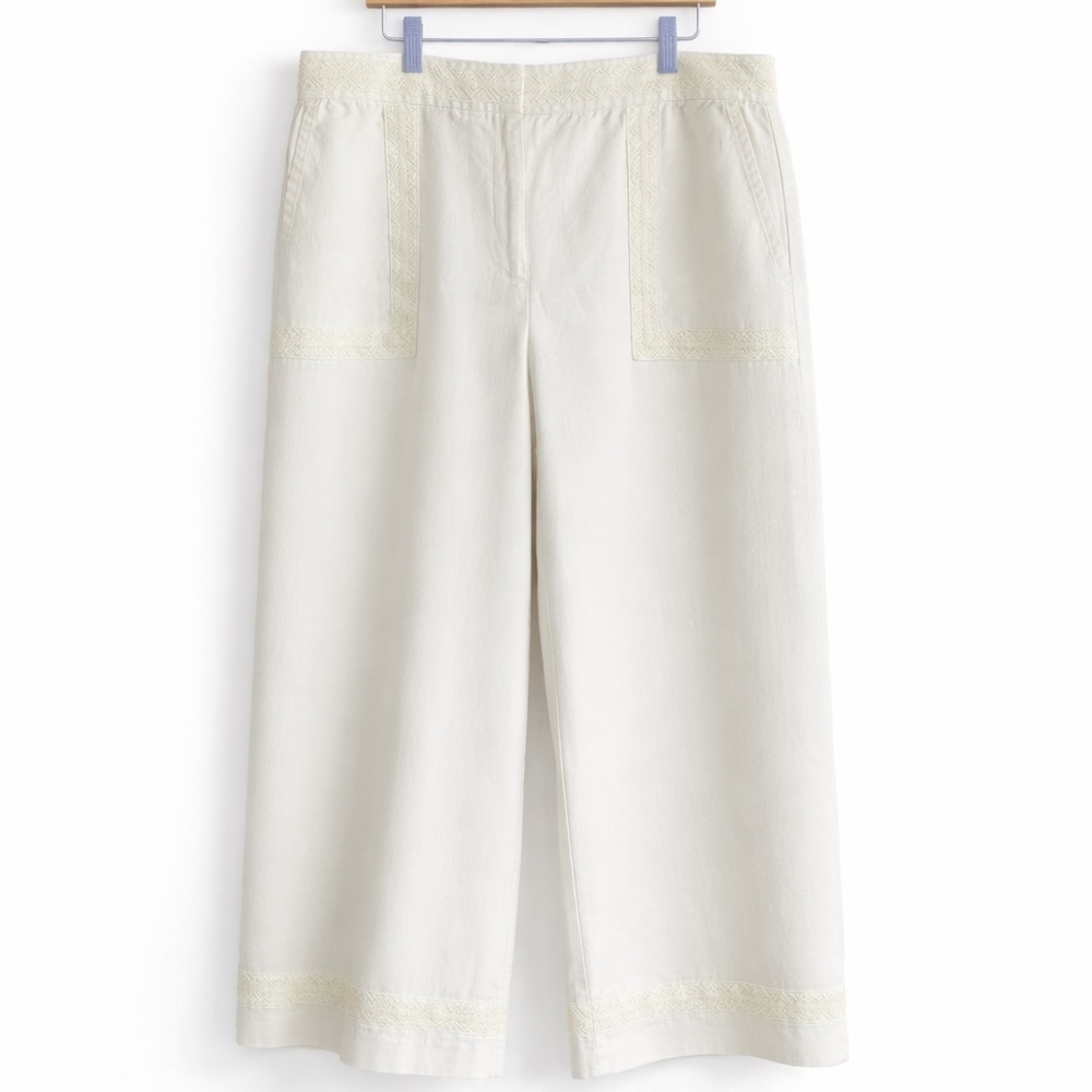 Ann Taylor White Wide-Leg Cropped Trousers